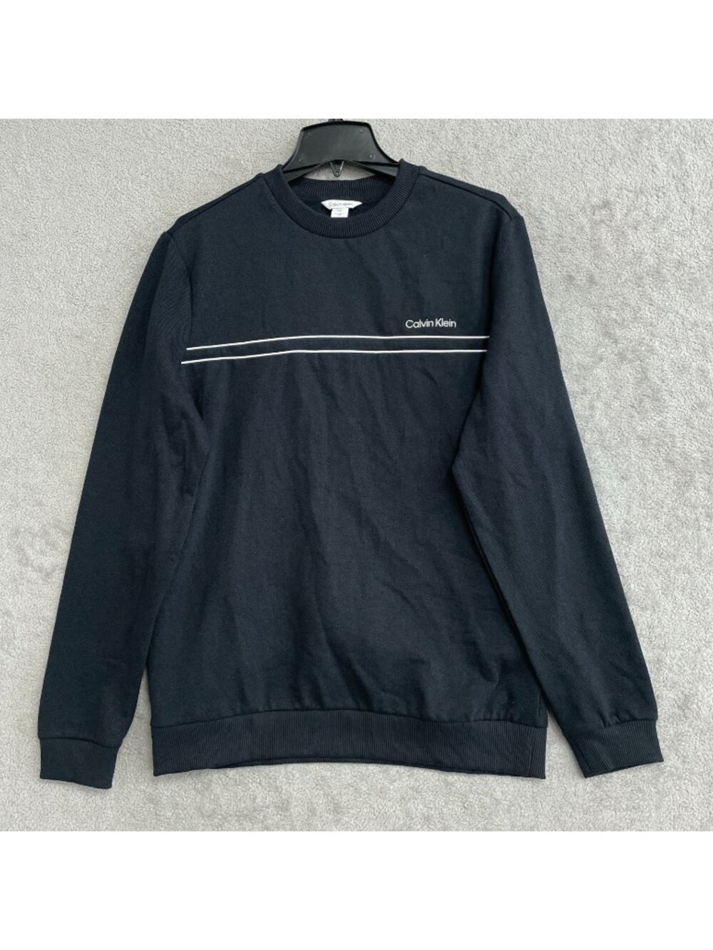 Calvin Klein Men's S Navy Blue Crewneck Sweatshirt With White Stripe N1377